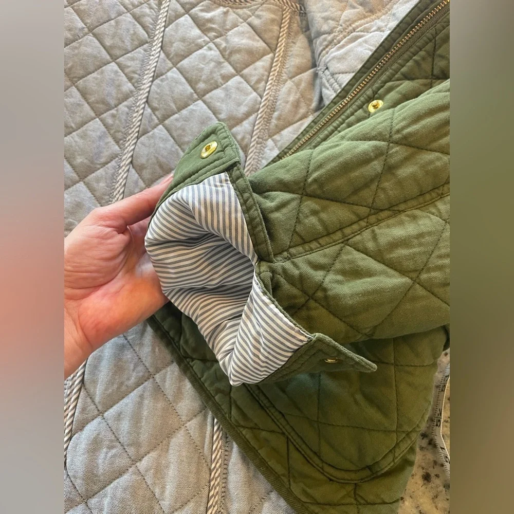 J.crew 100% cotton quilted “downtown” field jacket in olive green SZ S